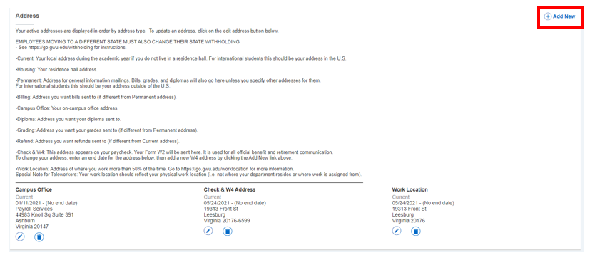screenshot of address edit, delete, or add box with a red box around Add New