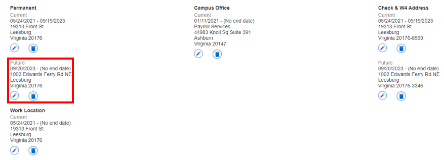 screenshot of view address section with red box around new permanent address