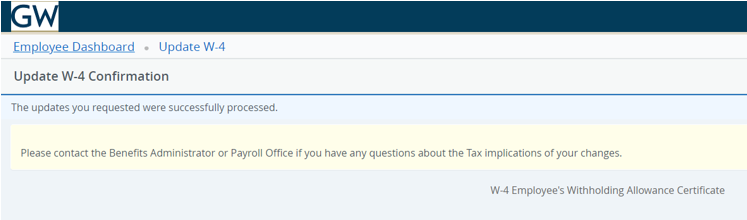 Screenshot update W4 confirmation