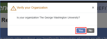Screenshot verify organization with red box around yes