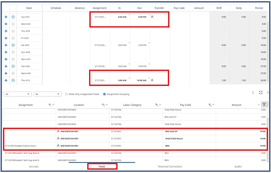 TRS_timecard of multiple jobs TRS_timecard of multiple jobs. Only timekeepers jobs are in bold.