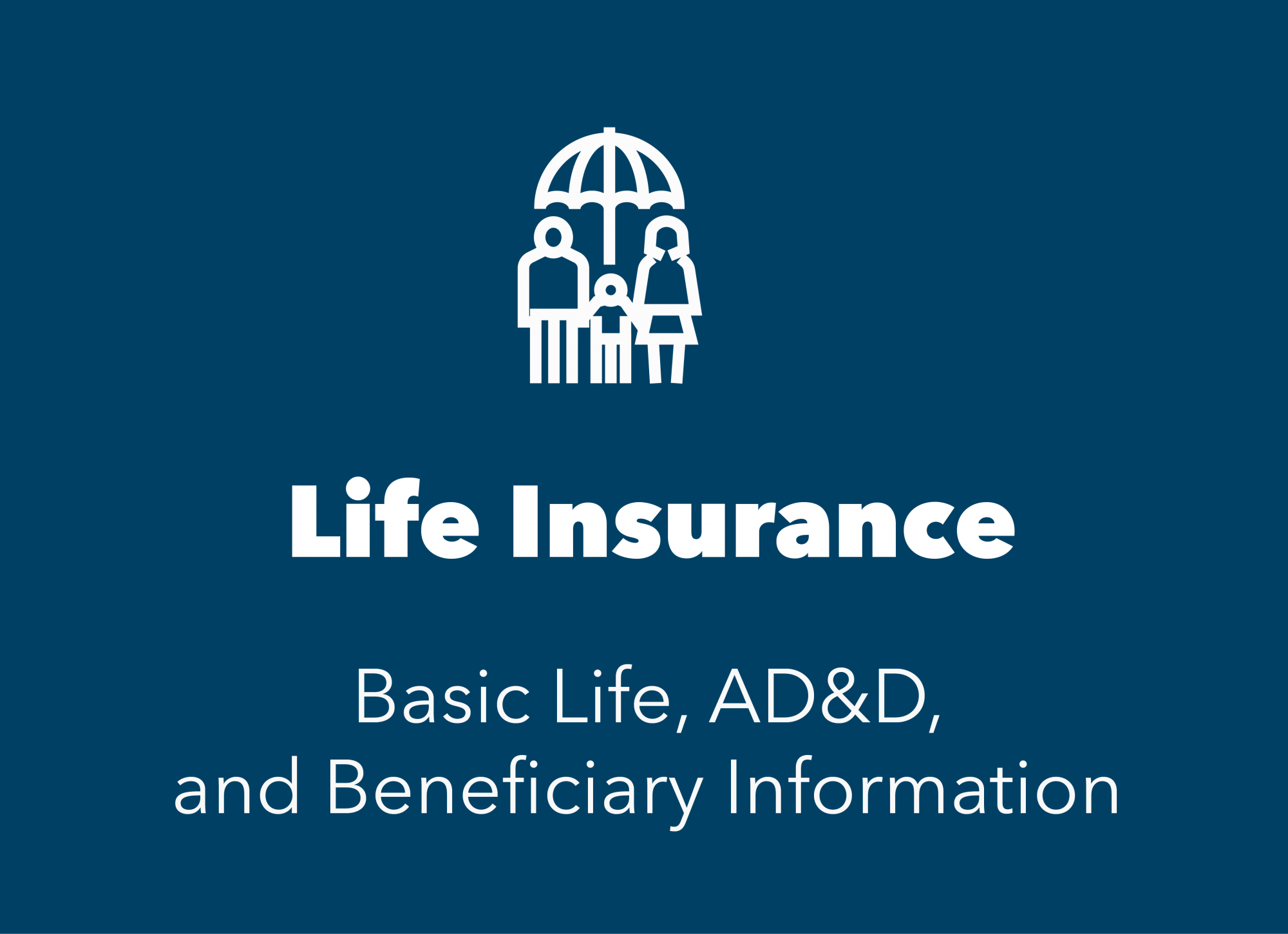 Blue box with white icon of family under unbrella. Text reads Life Insurance.