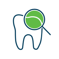 magnifying glass inspecting tooth icon