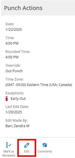 punch edit button from punch actions by right clicking on cell