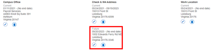 Screenshot view addresses with red box around future check and w4 address
