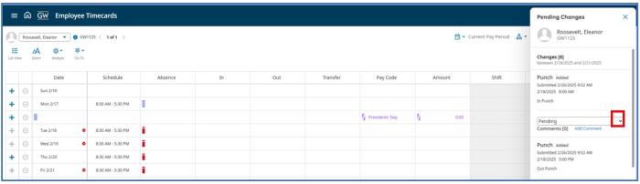 Approving timecard requests from the timecard. A box will appear on the right hand side of screen. Then you select approve or refuse on each request.