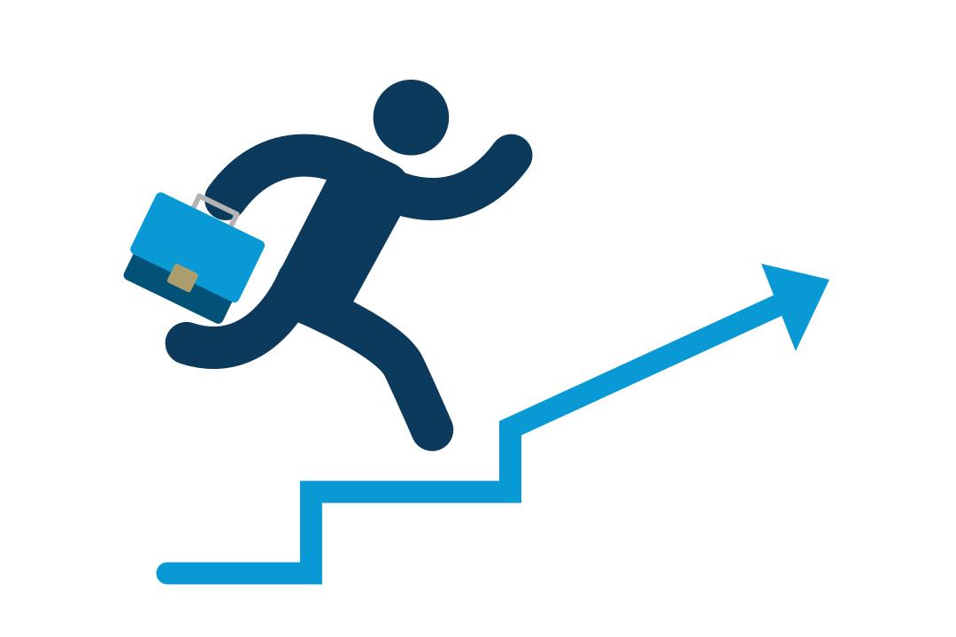 Person running up the stairs